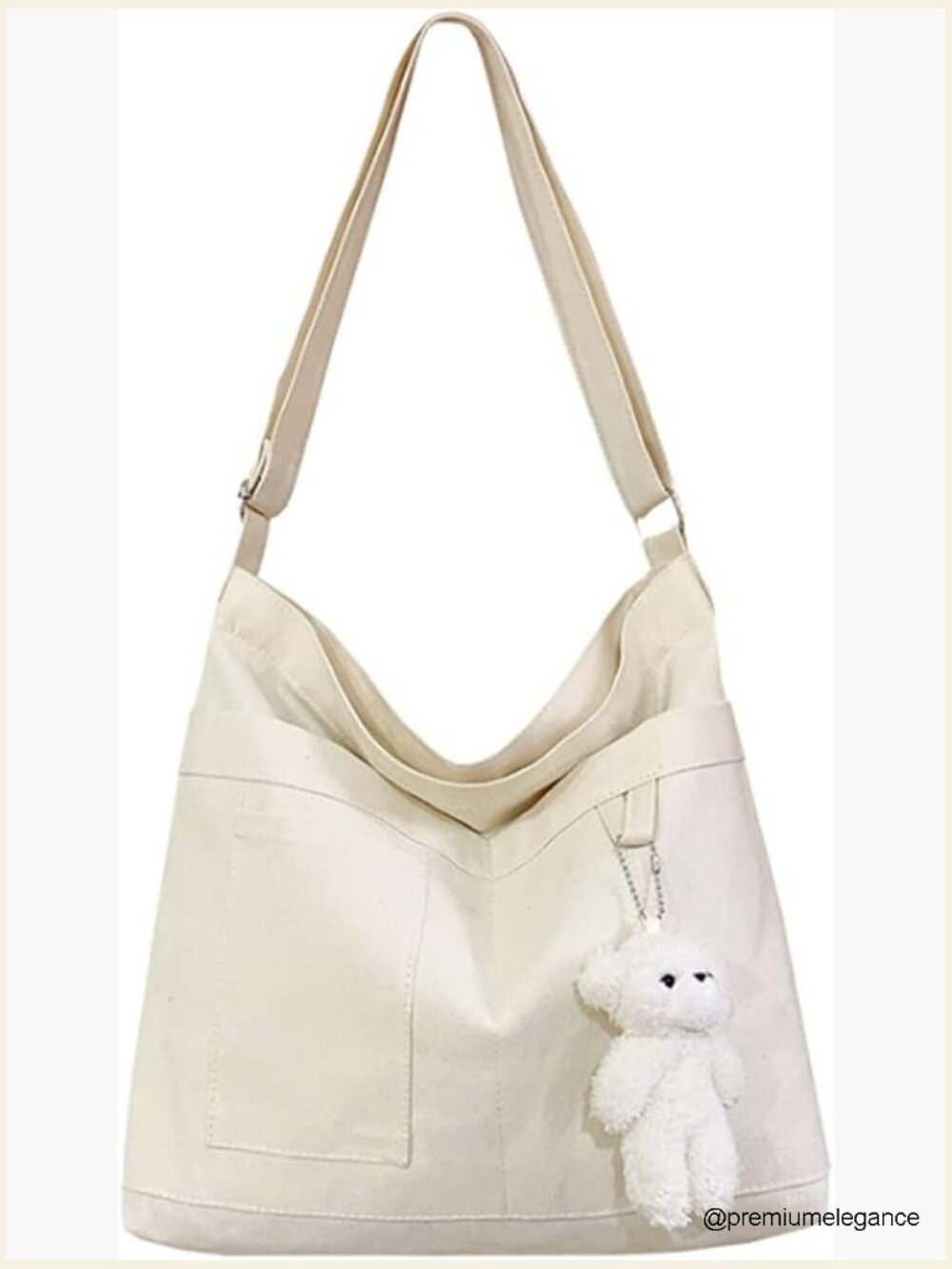 Large Cotton Canvas Hobo Tote Shoulder Crossbody Beach Bag with Pockets